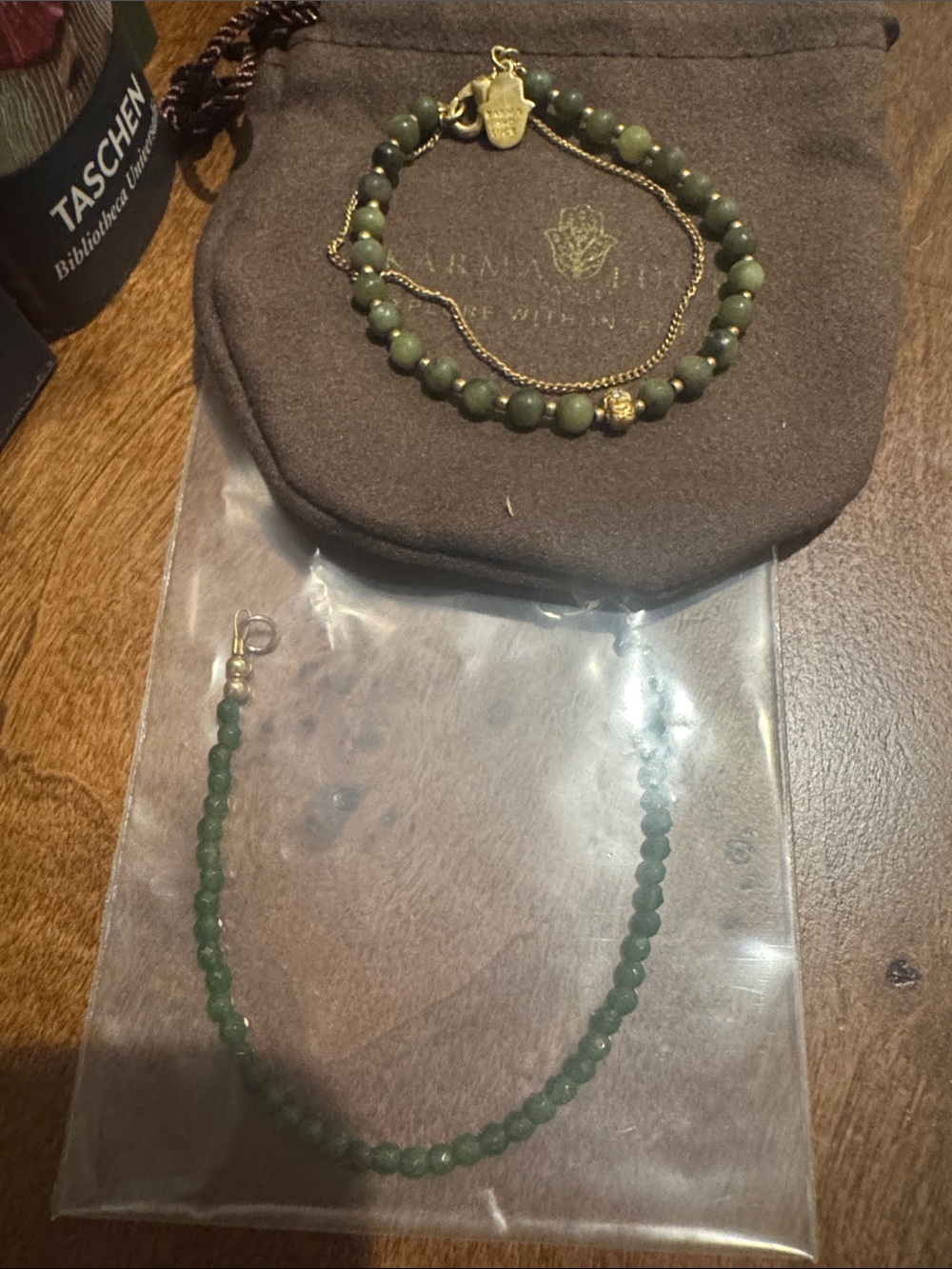 Karma Luck Malibu Green Bead Bracelet with Gold Charm Chain